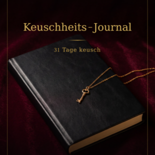 Schwarzes Keuschheits-Journal mit Goldschlüssel und rotem Hintergrund